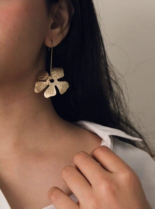 Hanging flower earring - Statement Brass Earring