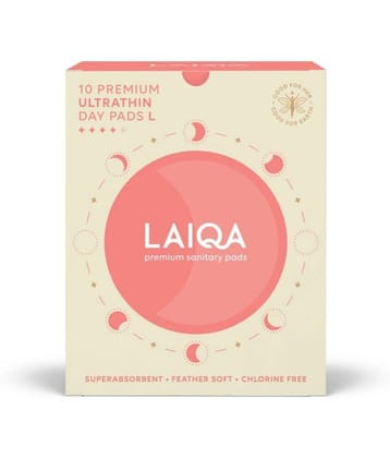 LAIQA Ultra Soft Moderate Flow Day Sanitary Pads for Women - 10 L Pads + 2 Pantyliners | 100% Biodegradable Disposable Bags