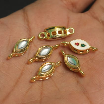 10 Pcs, 12x7mm, Kundan Connectors Golden-Golden