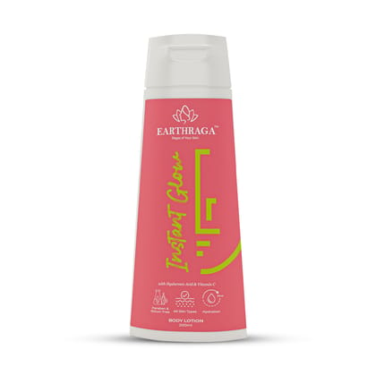 Earthraga Instant Glow Body Lotion with Hyaluronic Acid & Vitamin C - contains 3% Hydagen Aquaporin 200 ml