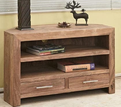 Wooden Twist Estante Solid Sheesham Wood TV Unit for Living Room-Brown