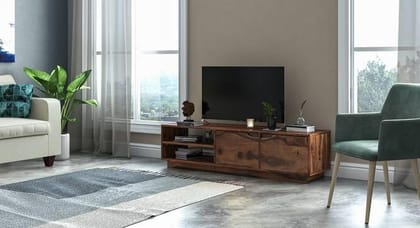 Wooden Twist Elegante Handmade Solid Sheesham Wood TV Unit for Living Room-Brown