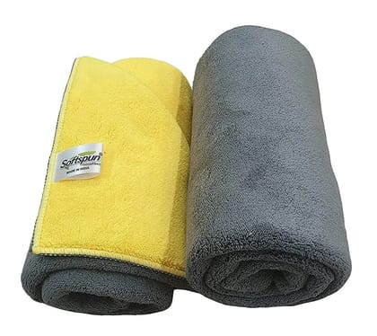 SOFTSPUN 900 GSM, Microfiber Double Layered Cloth 40x60 Cms 2 Piece Towel Set, Extra Thick Microfiber Cleaning Cloths Perfect for Bike, Auto, Cars Both Interior and Exterior.