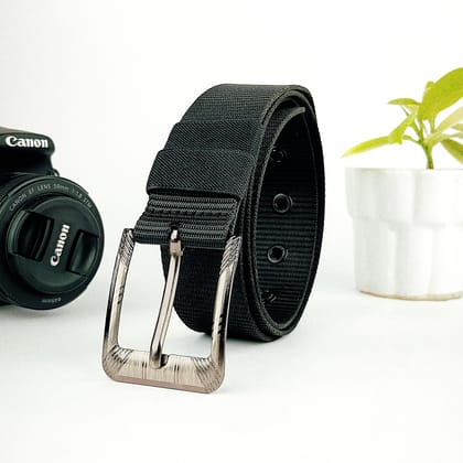 Hemener Unisex Metal Pin Hole Buckle Black Nylon Canvas Belt-38