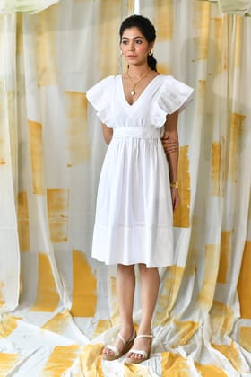 Serena Ruffle Dress-White-XS