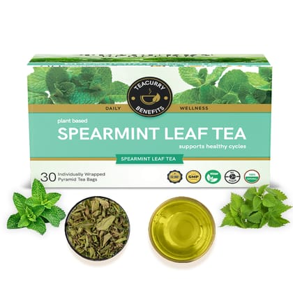 TEACURRY Spearmint Leaf Tea (1 Month Pack, 30 Tea Bags) - Helps with Hormonal Imbalance, Facial Hair, Memory