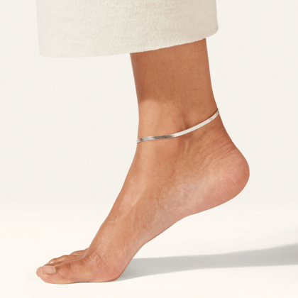 Flat Snake Chain Anklet-Silver / Pack of 2 (Both Legs)