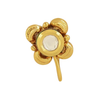 Gold-Plated Floral Kundan Nose Pin