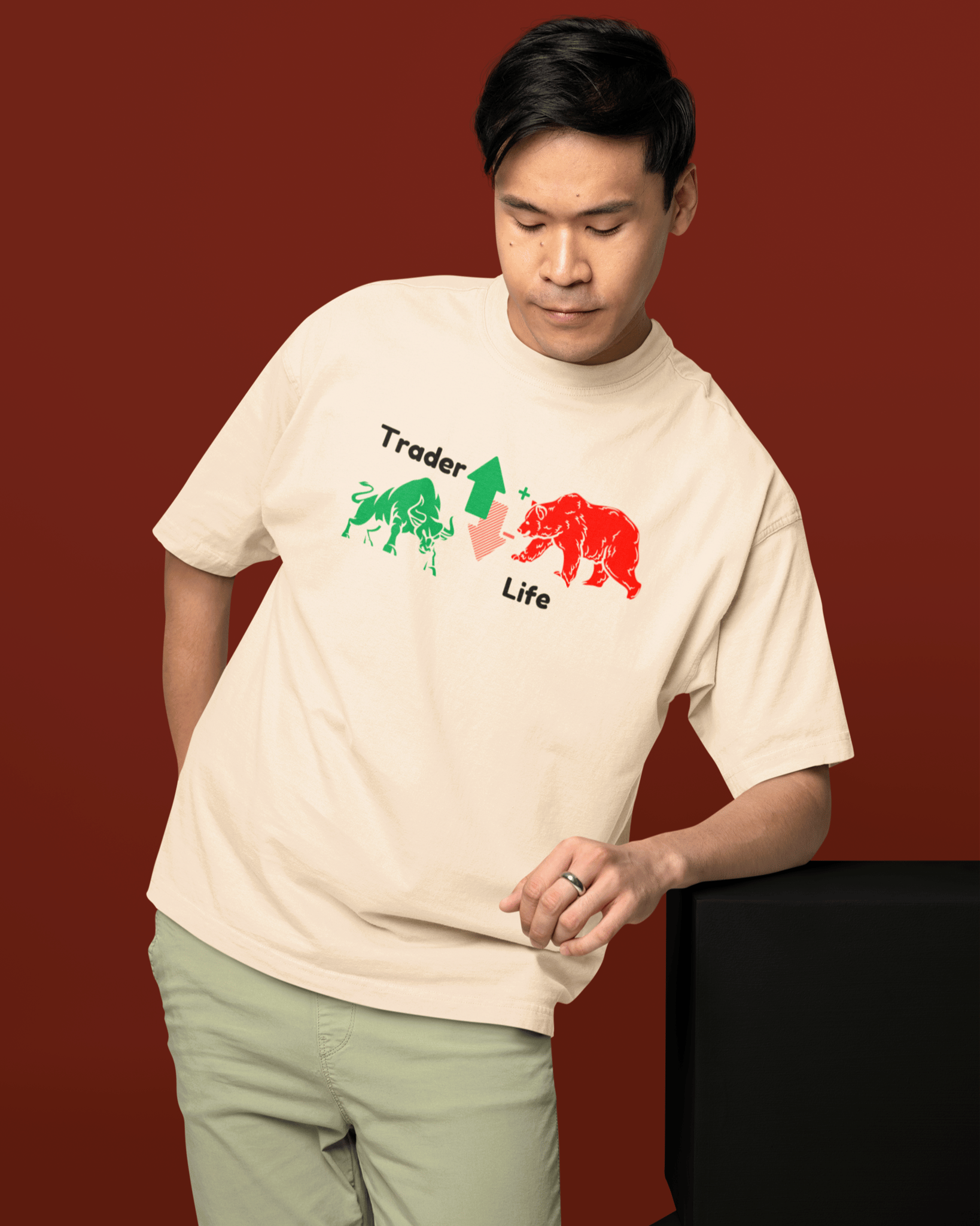 Trader life Oversize T-Shirt-Beige / S