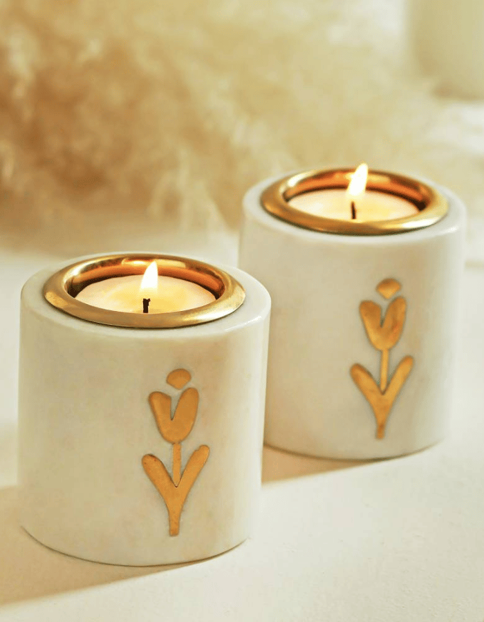 Marble Tulip Tea Light Holder ( Set of 2)
