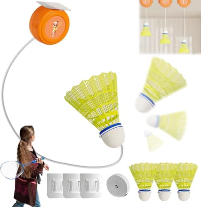 Ji and Ja Badminton Rebound Trainer Toy, Hanging Badminton Trainer with String, Badminton Racket Swing Trainer, Bouncing Back Self-Playing Line Trainer for Kids