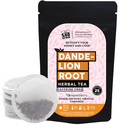 The Tea Trove Organic Dandelion Tea Bags | 25 Eco-Friendly Dandelion root tea bags in Resealable pouch - Caffeine Free digestive tea Tea, kidney detox and liver cleanse tea - Steep Hot Or Iced