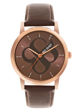 Men's Rose Gold Brown Leather Strap Watch BSM003E-Big Shot Men's Rose Gold Brown Leather Strap Watch BSM003E