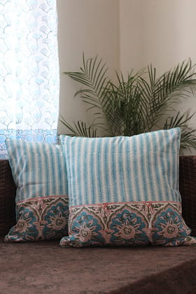 Sootisyahi 'Sky Blossom' Handblock Printed Cotton Cushion Cover Set-41