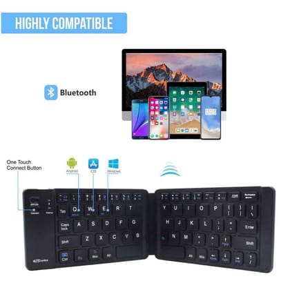 Portronics Wireless Rechargeable Foldable Keyboard POR 973 Chicklet Black-Portronics Wireless Rechargeable Foldable Keyboard POR 973 Chicklet Black