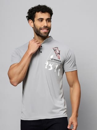 Graphic Printed Henley Neck Cotton T-shirt