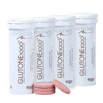 Glutone 1000 – Glutathione Effervescent Tablets| Made with Setria L-Glutathione (Japan)| For Radiant Glow| Evens Skin Tone| 15 Tablets (Pack of 4)