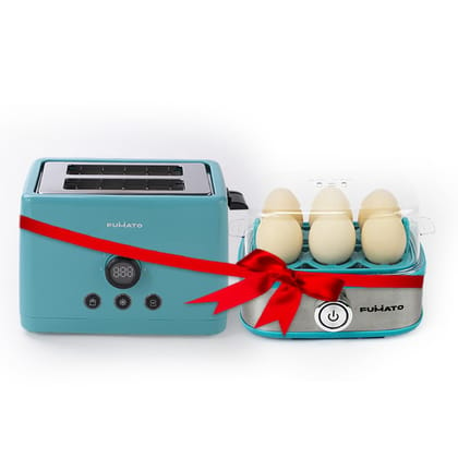 The Better Home FUMATO 2-Slice Toaster & Egg Boiler, Bun Rack, Wedding/Housewarming Gift, 1 Yr Warranty, Misty Blue.-The Better Home FUMATO Anniversary, Wedding Gifts for Couples- 2 Slice Pop-up 