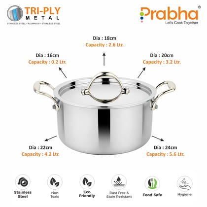 Prima Triply Casserole With Lid-16CM / 2.0L