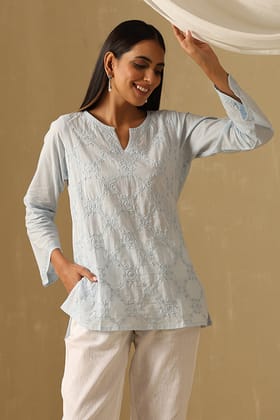 Okhai "Naqashi" Chikankari Pure Cotton Top-XXS