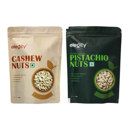 ELEGITY Dry Fruit Combo Pack | California Pistachios, W320 Cashew (250 gm each) |100% natural |No added preservatives | Nutritious and Delicious Snack- Pack of 2