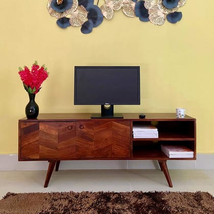 Wooden Twist Llindo Solid Sheesham Wood TV Unit for Living Room-Brown