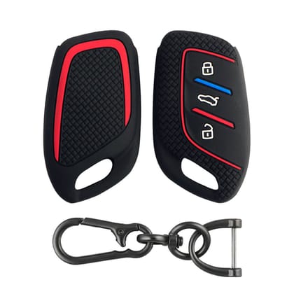 Keycare Silicone Key Cover and keychain Fit for MG : MG ZS EV, Astor 3 Button Smart Key (KC65, Zinc Alloy)-Black