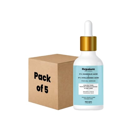 Rejusure Mandelic Acid 5  Hyaluronic Acid 2 Face Serum for Uneven Tone Texture Irregularities  Fine Line  30ml Pack of 5-Rejusure Mandelic Acid 5% + Hyaluronic Acid 2% Face Serum for Uneven Tone,