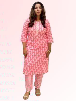 Pink Paisley Print Pant Set-38