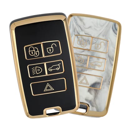 Keyzone pack of 2 TPU key cover for Range Rover : Sport Evoque Velar Discovery Defender (2018, 2019, 2020, 2021) 5 Button Smart Key (TP73-pack of 2)-GoldBlack/Marble