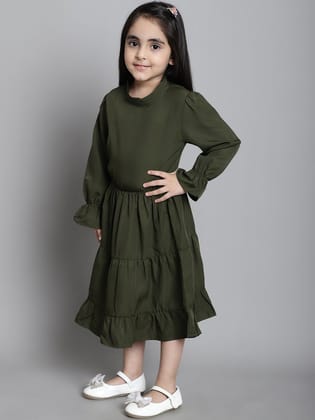 MINI & MING Girls Round Neck A-Line Midi Dress