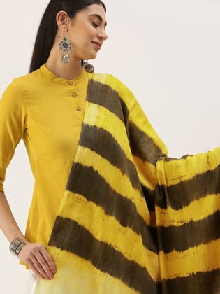 Yellow & Black Striped Pure Cotton Shibori Dupatta