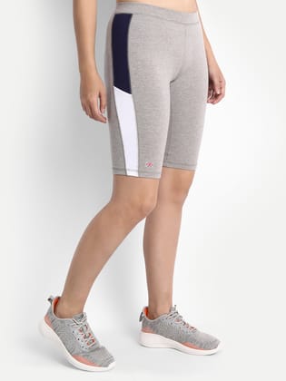 WOMENS PREMIUM GREY & NAVY COTTON LYCRA SMART FIT SHORTS-S