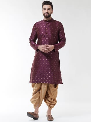 Men's Wine Silk Blend Kurta & Gold Dhoti set-36