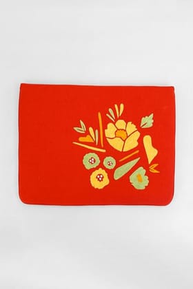 Zaina By Ctok Corsage- Aari Embroidered Laptop Sleeve RedSize : 13.5" by 10"