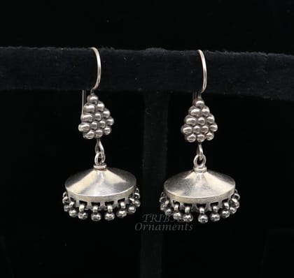 925 sterling silver handmade Cultural hooks silver earrings, fashionable/versatile floral silver dangles jhumka, ethnic tribal jewelry s1111