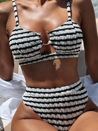 Black & White Cutout Swimsuit Set Bikini-S / Black and white