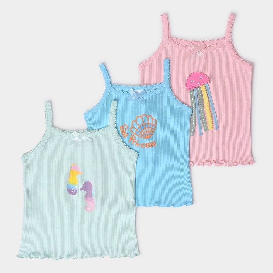 Baby Girl Vest With Sea Animals Print (Pack of 3)-0 M / Multicolor