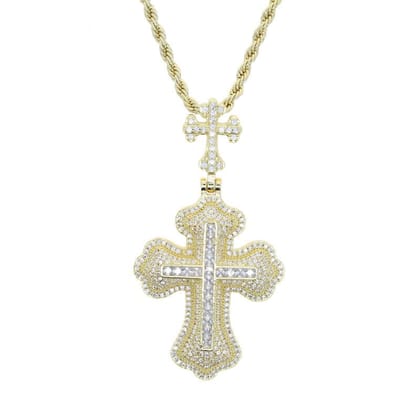 Zirconia Diamond Luxe Cross (Pendant + Chain)-Golden