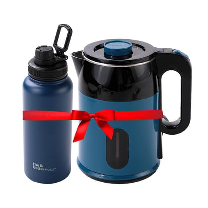 Better Home Fumatos Kitchen Combo: Electric Kettle & Insulated Bottle, 1L Stainless Steel, Dark Blue.-The Better Home Fumato's Kitchen and Appliance Combo| Electric Kettle with Insulated bottle 1