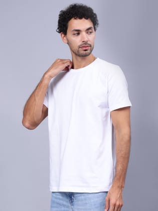 Men's Round Neck Plain Cotton Premium T-Shirt (White, Regular fit)-White / XS