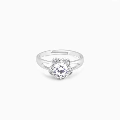 Silver Zircon Flower Ring