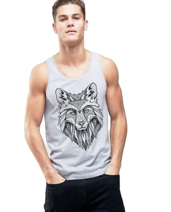 Young Trendz Bio-Wash Cotton LINEWOLF Printed Vest-Grey Melange / Medium / 100% Bio Wash Cotton