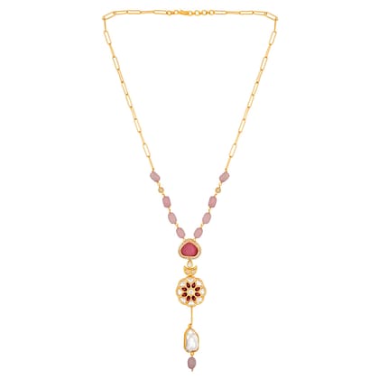 Pinkish Stone Pendant With Chain - HRNS146