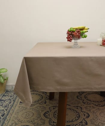 Taupe Linen Blend Solid Table Cloth with Faggoting  (60" x 90")