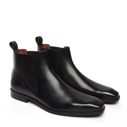 New shape Black Leather Chelsea Boot by Brune & Bareskin with a Stylish Sharp Elastic Design-44/10