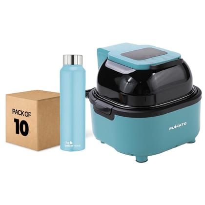 The Better Home FUMATO Aerochef Pro Air fryer With Digital Screen Panel 6.8L LightBlue  Stainless Steel Water Bottle 1 Litre Pack of 10 Blue-The Better Home FUMATO Aerochef Pro Air fryer With Dig