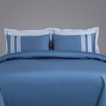 Malako Luxe Collection: 550 TC Legion Blue Premium Embroidered Bedding-Super King / A: 1 Bedsheet + 4 Pillow Cases