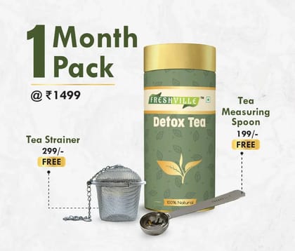 Freshville Detox Tea | Pure & Natural | Immunity Booster | Tea for Weight Loss & Glowing Skin | Rich in Antioxidants | Purifying & Cleansing | Moringa, Peppermint, Lemongrass, Hibiscus, Card