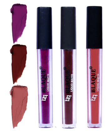 bq BLAQUE Matte Liquid Lipstick Combo of 3 Lip Color 4ml each, Waterproof - Purple Affair, Chocolate Mood, Brown